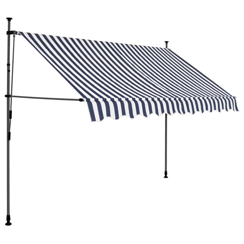 Manual Retractable Awning with LED Outdoor Door Canopy Sunshade Shelter Blue White 118.1 Inch F5695