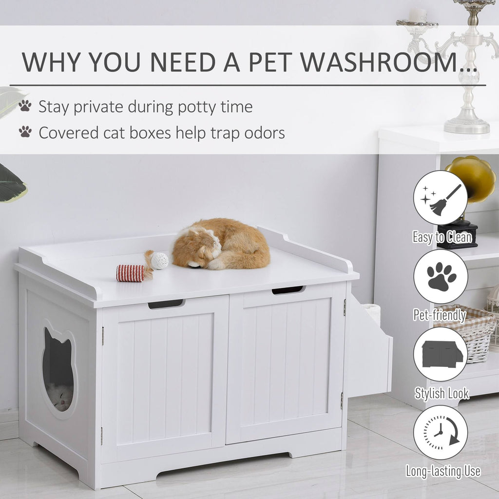 Brown Wooden Cat Litter Box Enclosure with Nightstand and Storage Rack Q42530