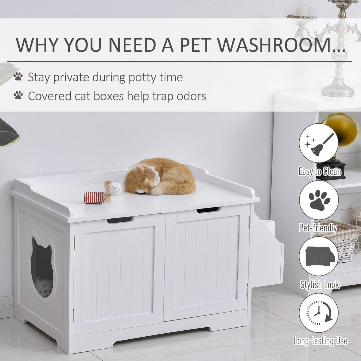 Brown Wooden Cat Litter Box Enclosure with Nightstand and Storage Rack Q42530