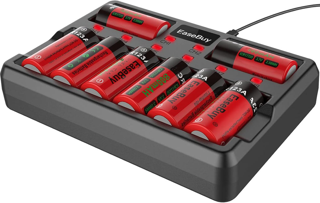 Rechargeable 123A Batteries 16 Pack with Charger K943