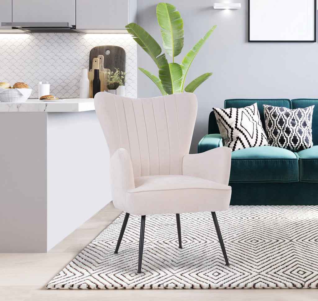 White Upholstered Fabric Accent Chair with Wooden Legs H661