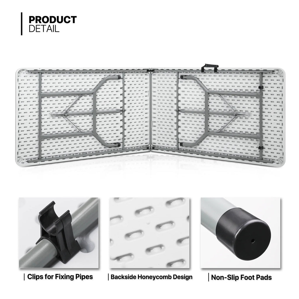 11 Pieces 8 Ft Heavy Duty Folding Utility Table and Chair Set with Handle, White/Black D683216