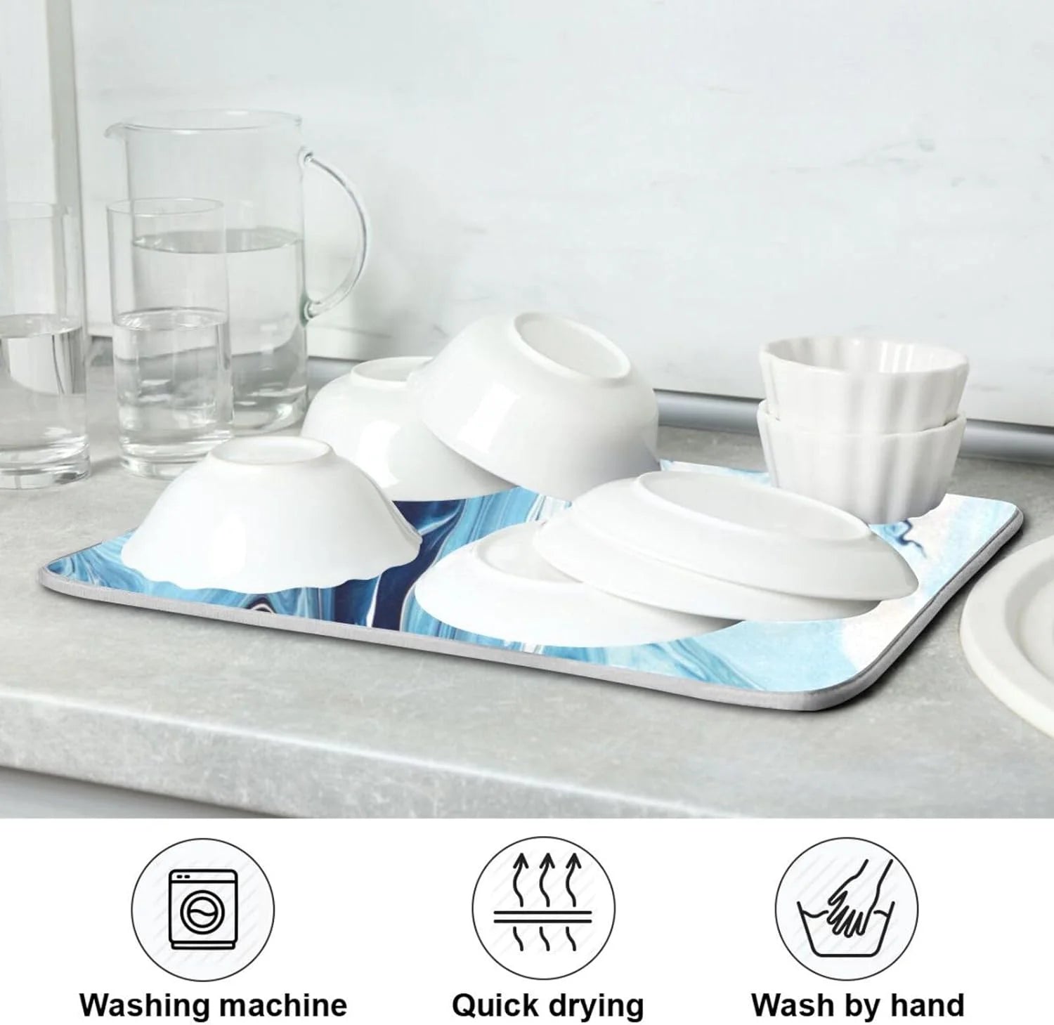 Blue Powder Dish Drying Mat 16x18Inch L133607