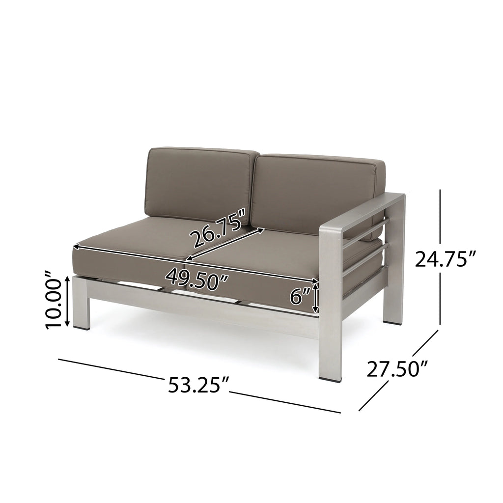 Silver and Khaki Outdoor Aluminum 11 Seater Sectional Sofa Set with Ottoman J192
