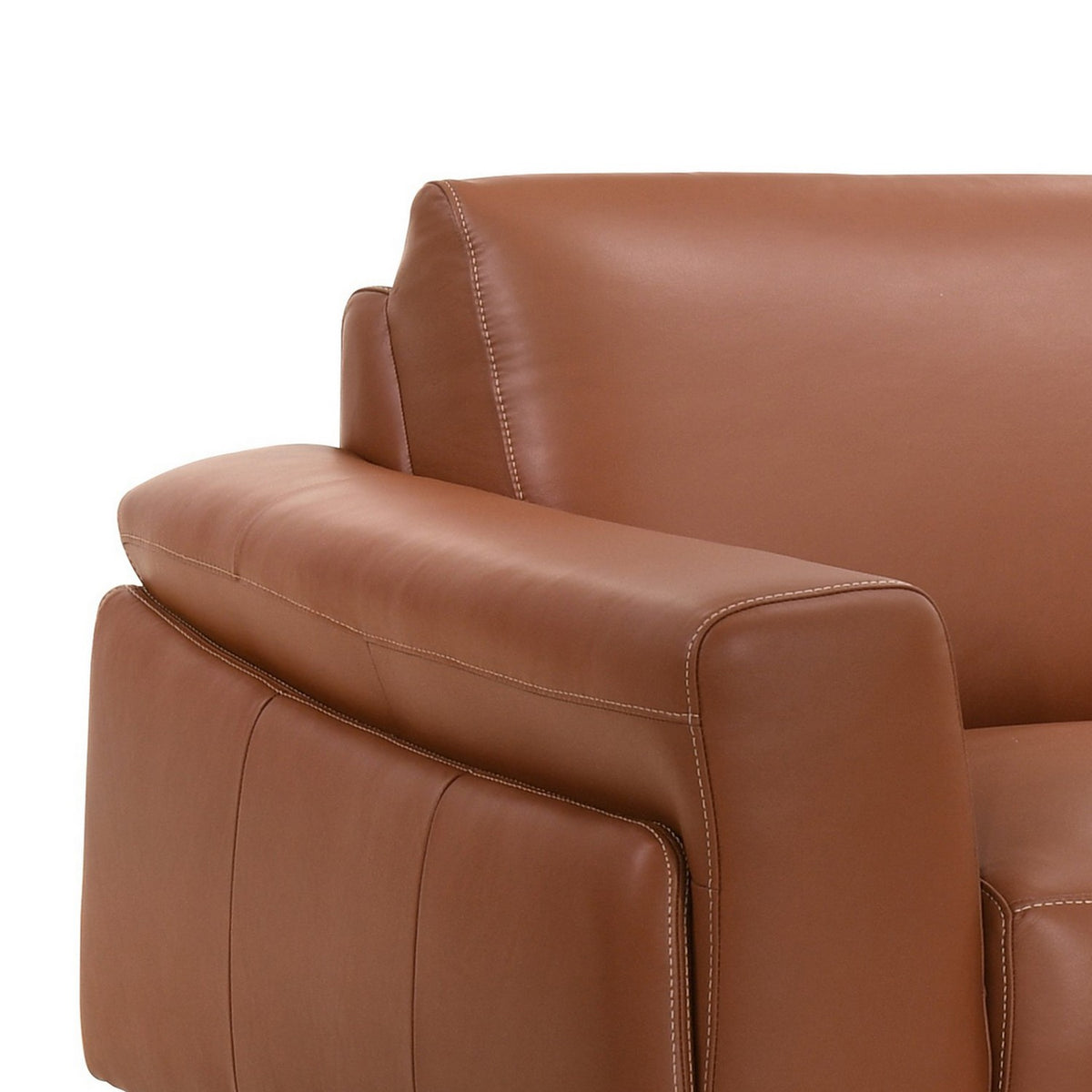 Pink Leather Upholstered Sofa with Track Arms and Contrast Stitching J65167