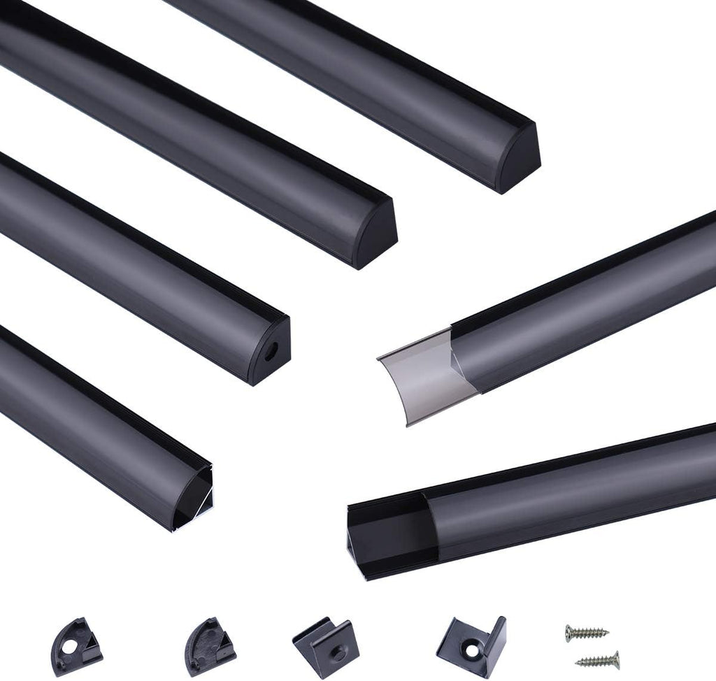 Black LED Channel System with Crystal Smoky Clear Cover Lens, Aluminum Extrusion Profile Strip Tape Lights V-Shape D565972