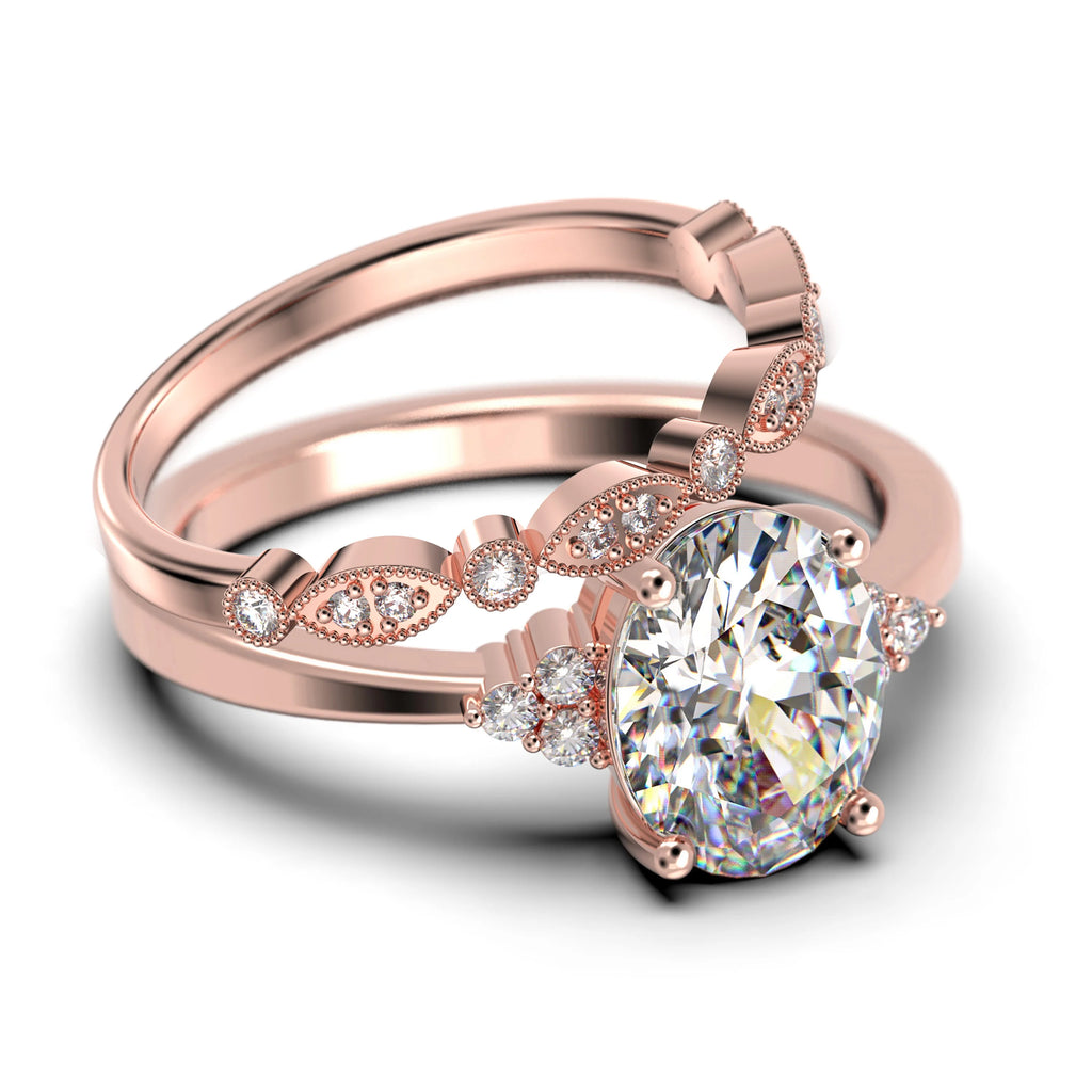 10k Solid Rose Gold Oval Cut Diamond Moissanite Engagement Ring U96291