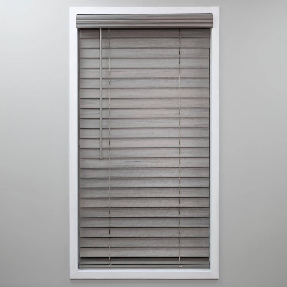 Cut-to-Width Cordless Room Darkening 2 in. PVC Faux Wood Blind A60844