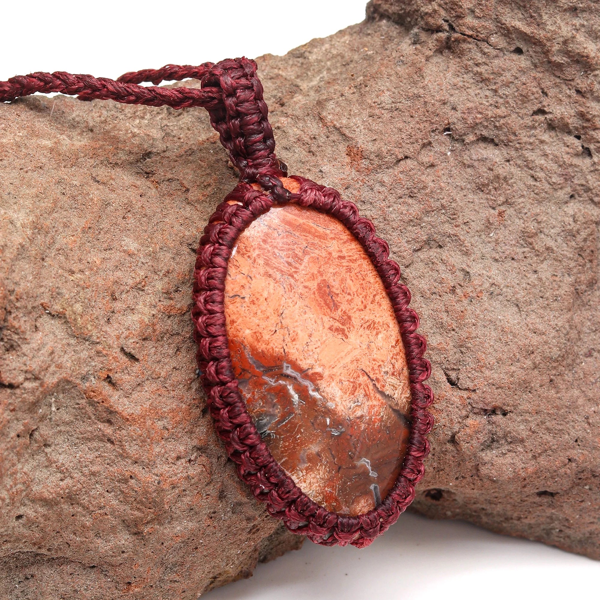 Macrame Picture Jasper Pendant Necklace X7668