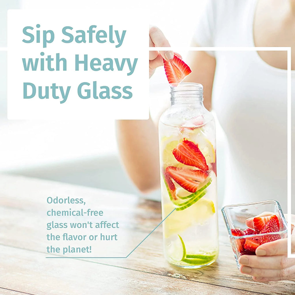 6 Pack 18oz Glass Water Bottles with 6 Sleeves J82653