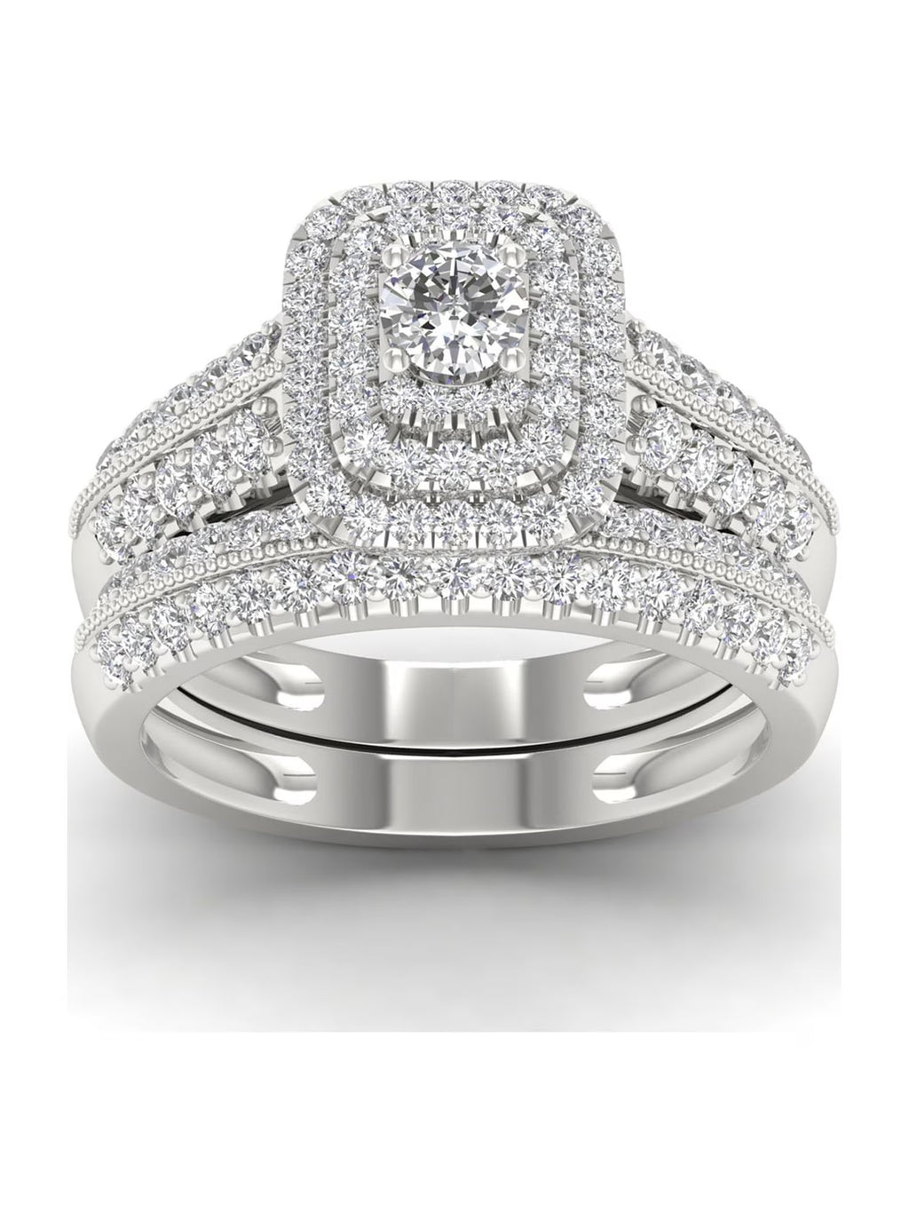14K White Gold Diamond Halo Engagement Ring Set U395