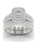 14K White Gold Diamond Halo Engagement Ring Set U395