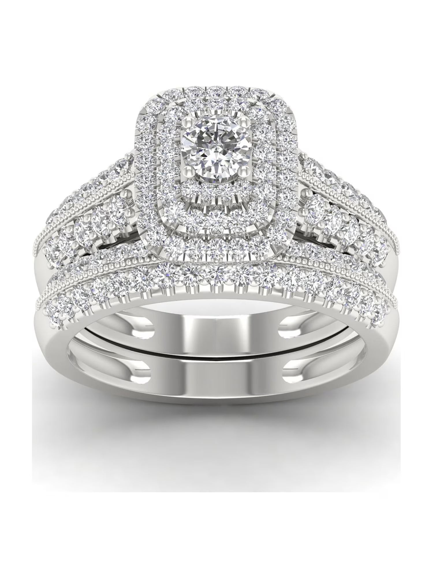 14K White Gold Diamond Halo Engagement Ring Set U395