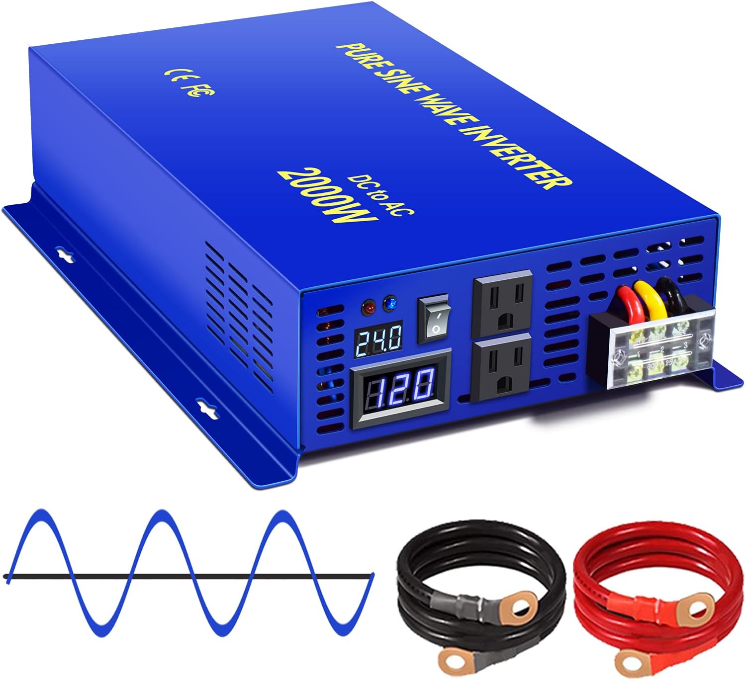 2000W Pure Sine Wave Power Inverter 24V DC to AC 120V with Remote Switch Z87595