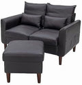 Black Faux Leather 2-Seater Sofa with Wood Leg C275028