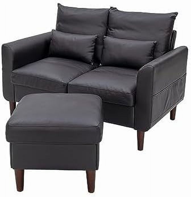 Black Faux Leather 2-Seater Sofa with Wood Leg C275028