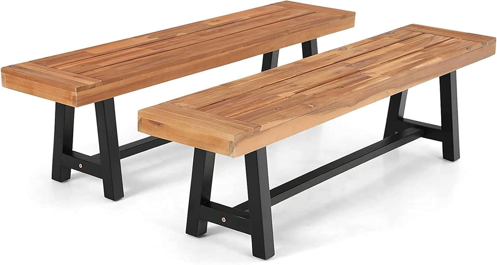 Outdoor Patio Bench Set of 2 Acacia Wood 63 Long Rectangular Dining Bench B1734
