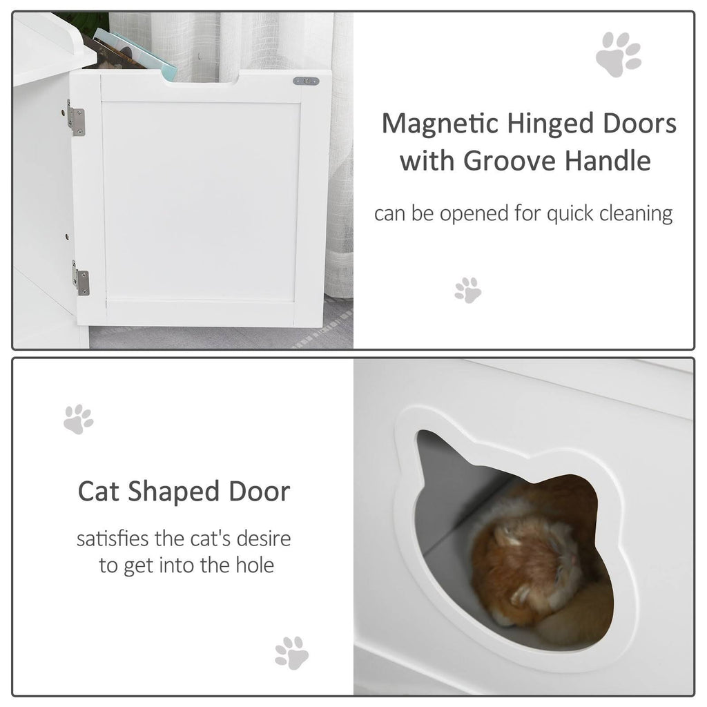 Brown Wooden Cat Litter Box Enclosure with Nightstand and Storage Rack Q42530