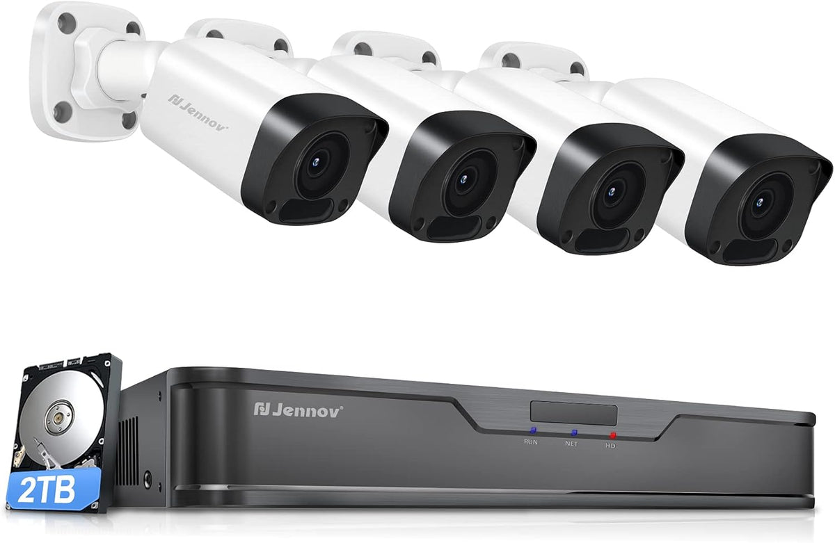 4K PoE Security Camera System with 4TB Hard Drive, 8pcs Wired 8MP Outdoor PoE IP Cameras, 8CH NVR Kit D872