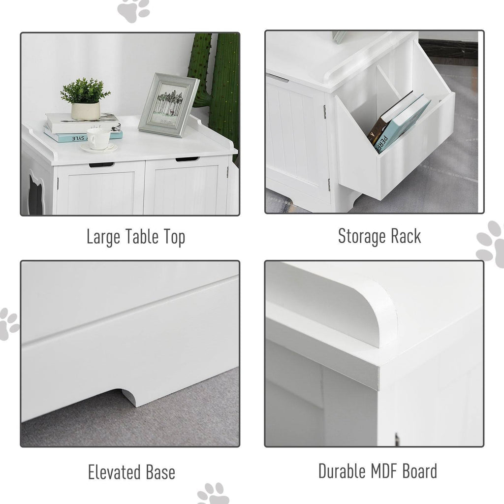 Brown Wooden Cat Litter Box Enclosure with Nightstand and Storage Rack Q42530