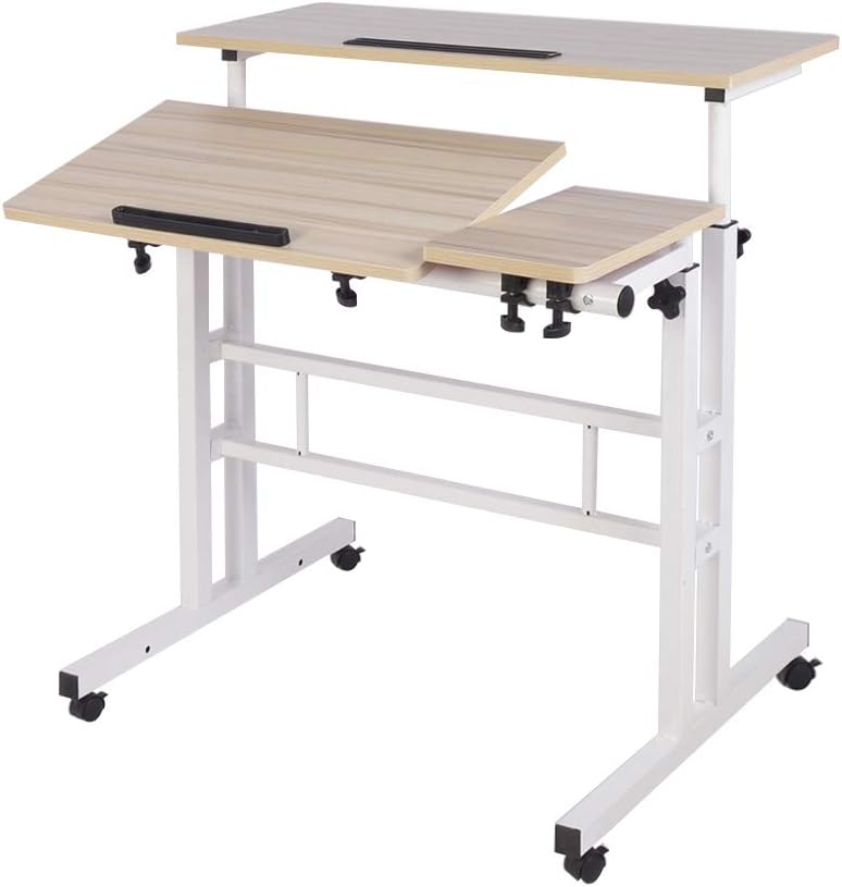 Mobile Height-Adjustable Sit-Stand Desk Riser with Maple N208