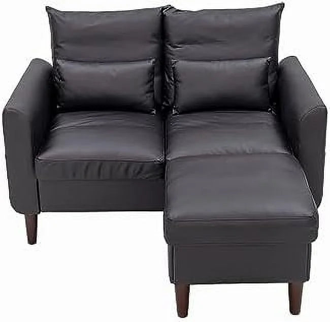 Black Faux Leather 2-Seater Sofa with Wood Leg C275028