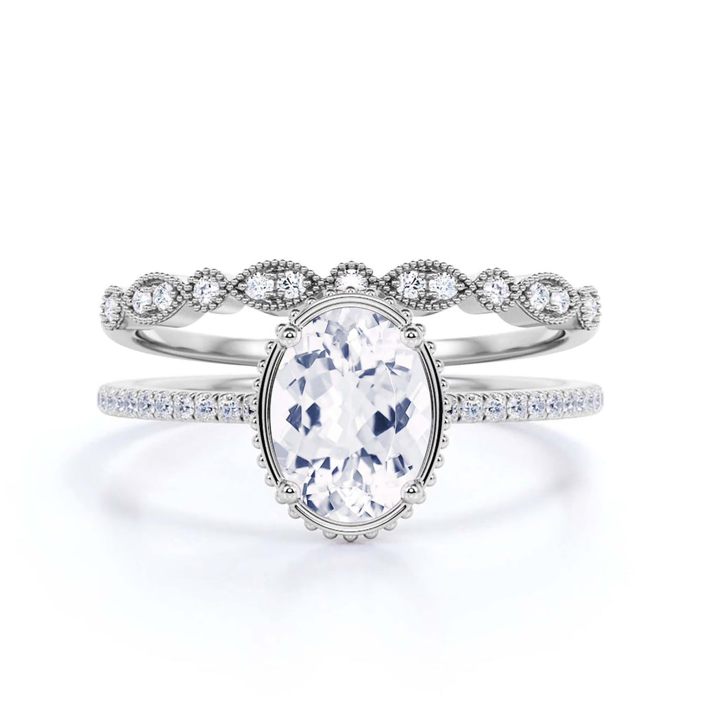 10k Solid White Gold Oval Cut Diamond Moissanite Engagement Ring with Matching Band Q759207