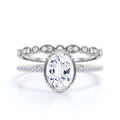 10k Solid White Gold Oval Cut Diamond Moissanite Engagement Ring with Matching Band Q759207
