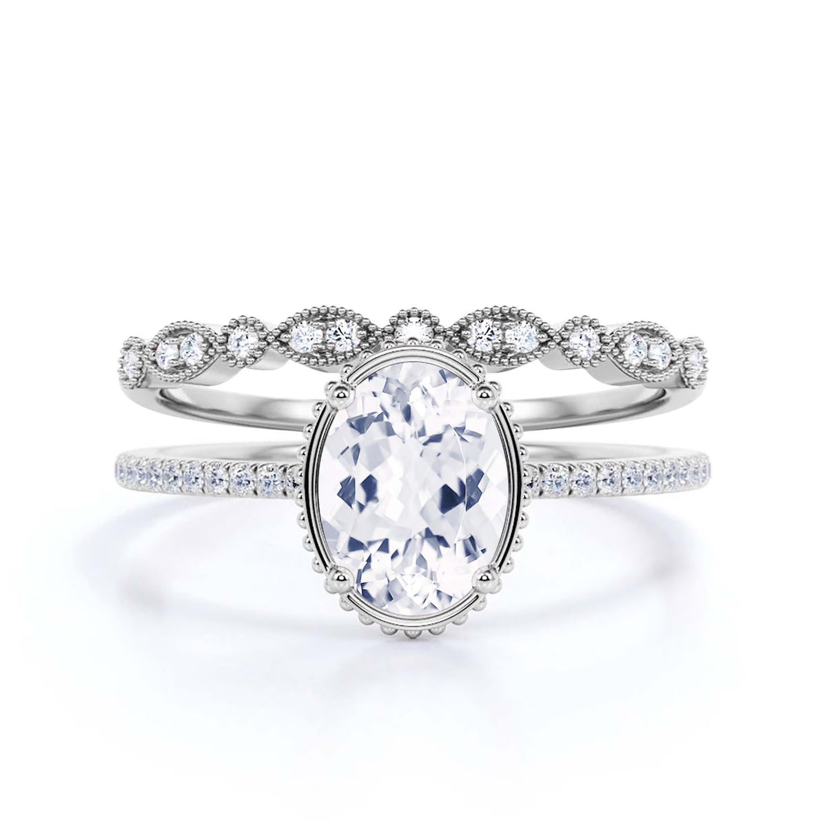 10k Solid White Gold Oval Cut Diamond Moissanite Engagement Ring with Matching Band Q759207