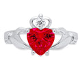 1.06ct Heart Cut Red Simulated Ruby 18k White Gold Claddagh Ring Size 3.5 B766