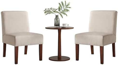 Beige Fabric Accent Chair with Wood Frame V14298