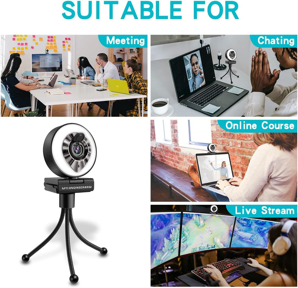 1080P Auto-Focus Webcam with Ring Light and Microphone E827