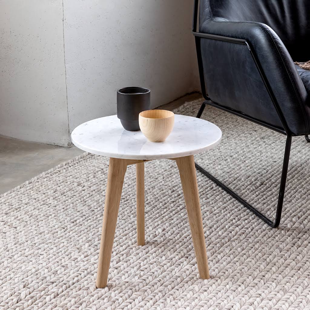 Round Marble End Table with Solid Oak Legs C363220