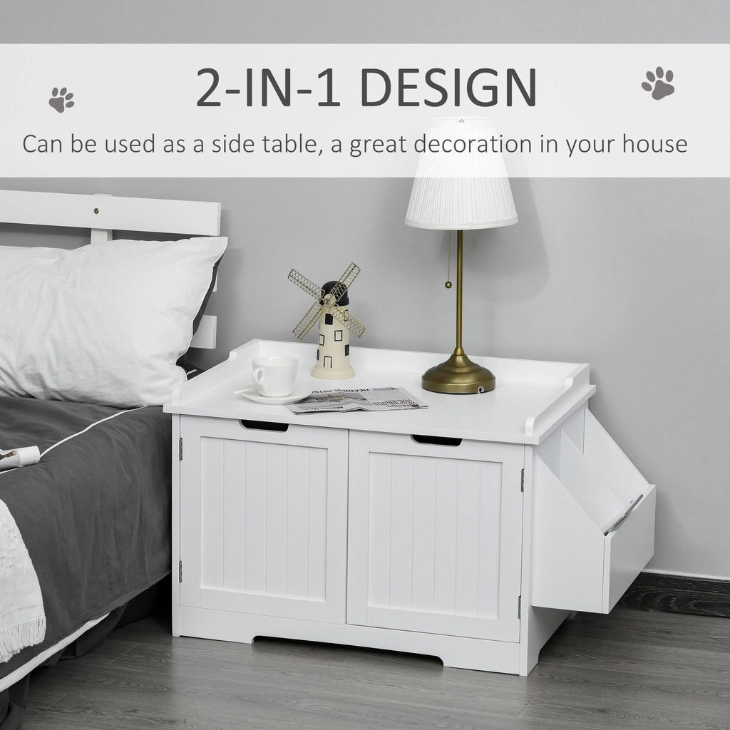 Brown Wooden Cat Litter Box Enclosure with Nightstand and Storage Rack Q42530