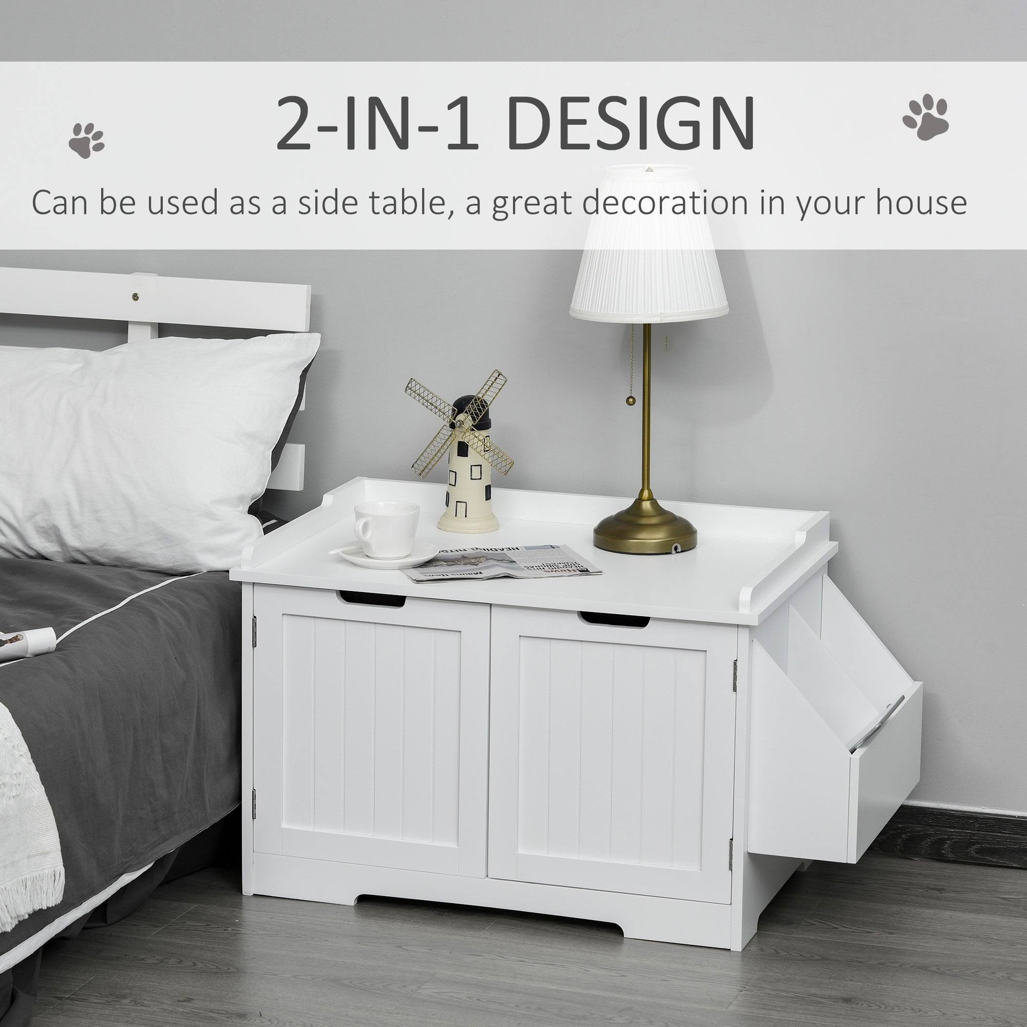 Brown Wooden Cat Litter Box Enclosure with Nightstand and Storage Rack Q42530