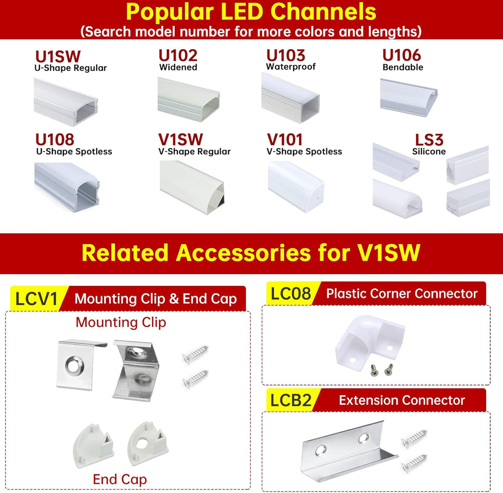 Black LED Channel System with Crystal Smoky Clear Cover Lens, Aluminum Extrusion Profile Strip Tape Lights V-Shape D565972