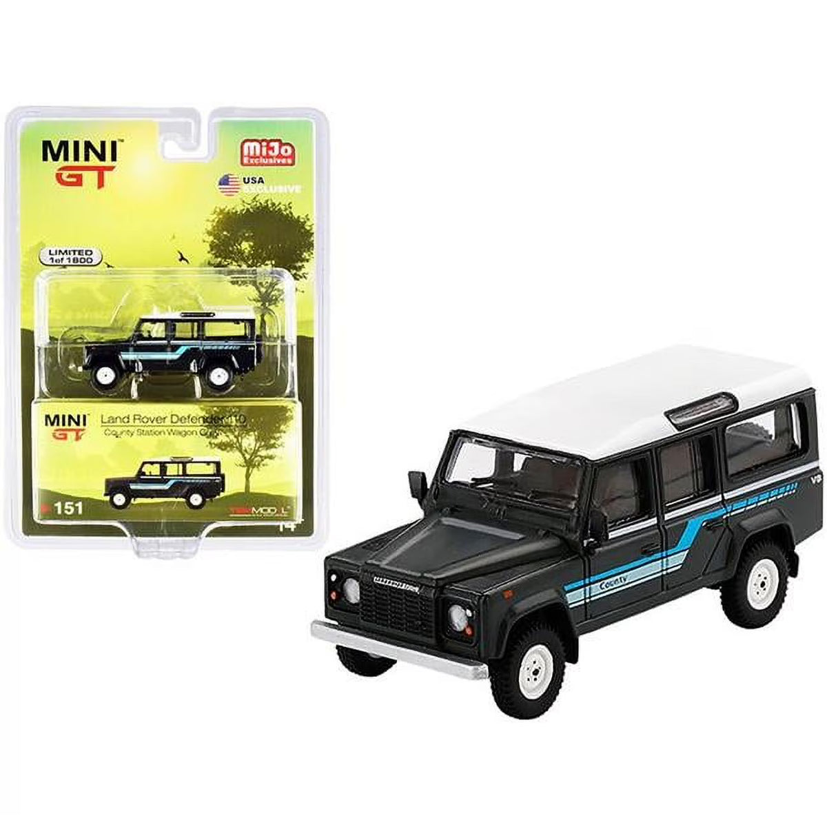 Diecast Model Car 1985 Land Rover Defender 110 County Station Wagon Dark Gray with White Top Limited Edition A341945