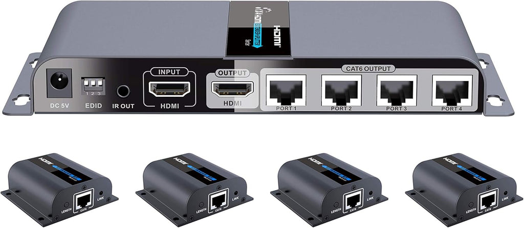 1080P 1x4 HDMI Splitter Over Cat6 Extender with IR, Up to 40M Or 131 Ft Q371999