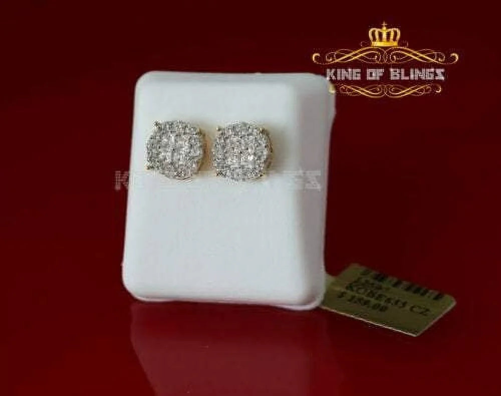 10k Yellow Gold Finish Silver Stud Earrings With Lab Created Diamond H3461