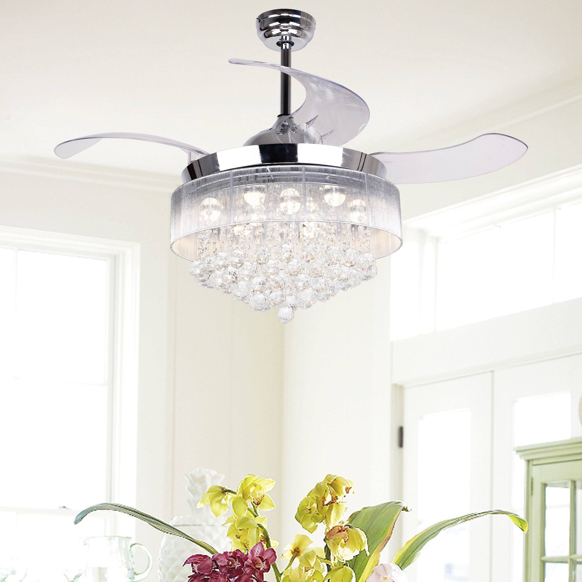 Crystal LED Ceiling Fan with Retractable Blades and Remote V508