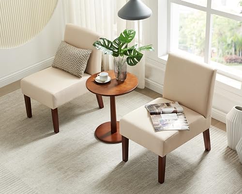 Beige Fabric Accent Chair with Wood Frame V14298