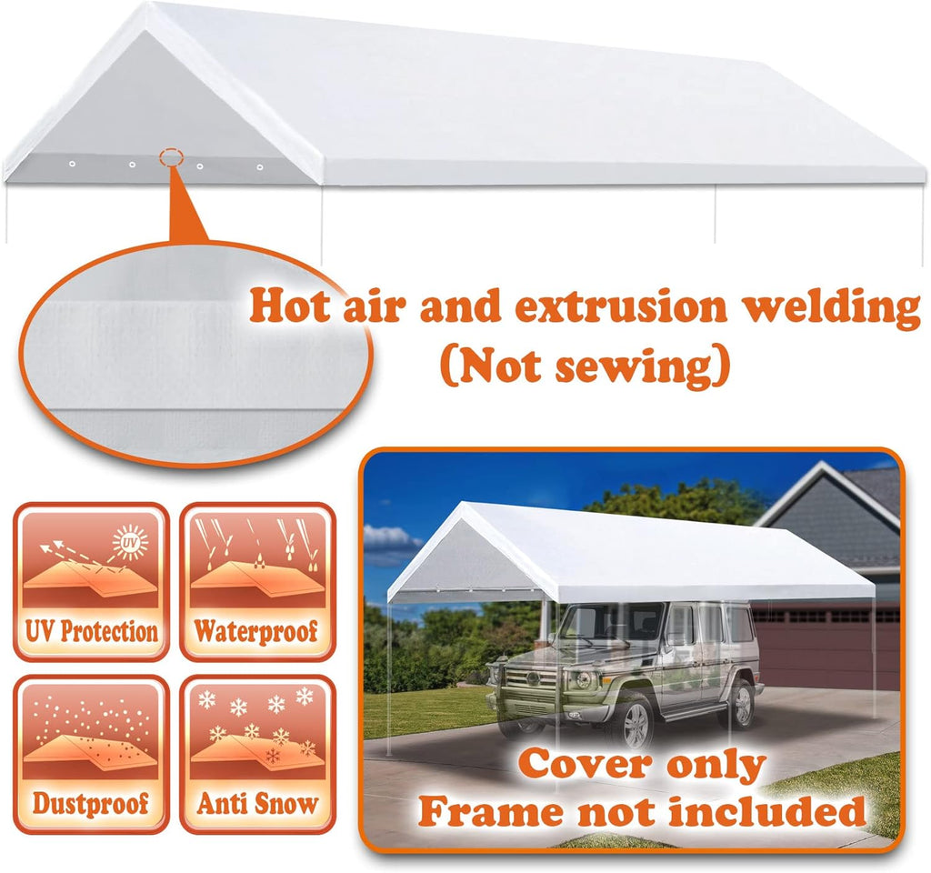 Carport Canopy Cover 12 x 20 Feet Replacement Tent Top Tarp with Ball Bungees C309479