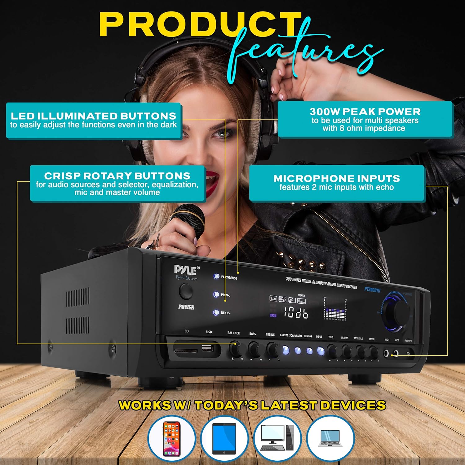 300W 4 Channel Bluetooth Power Amplifier System O9707