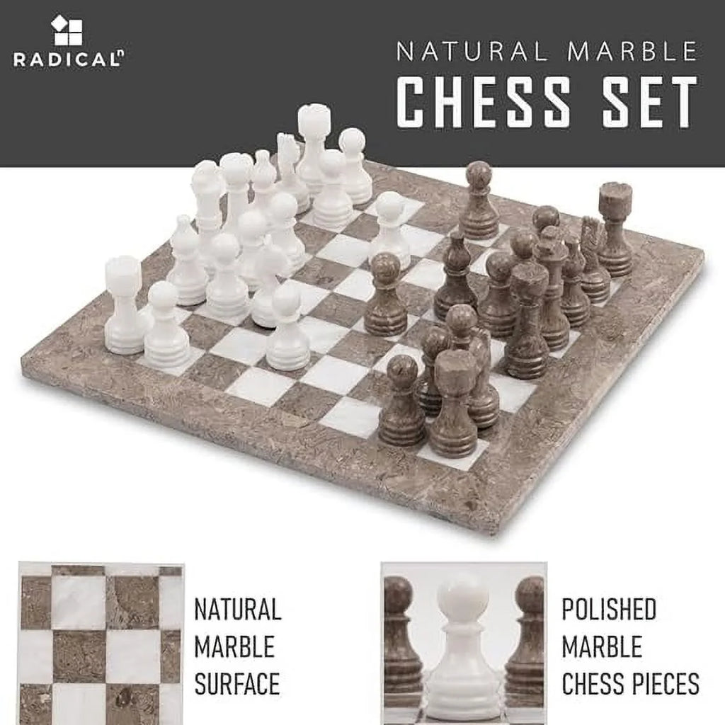 Marble Chess Set 15 Inches Grey Oceanic and White Handmade Chess Sets H615