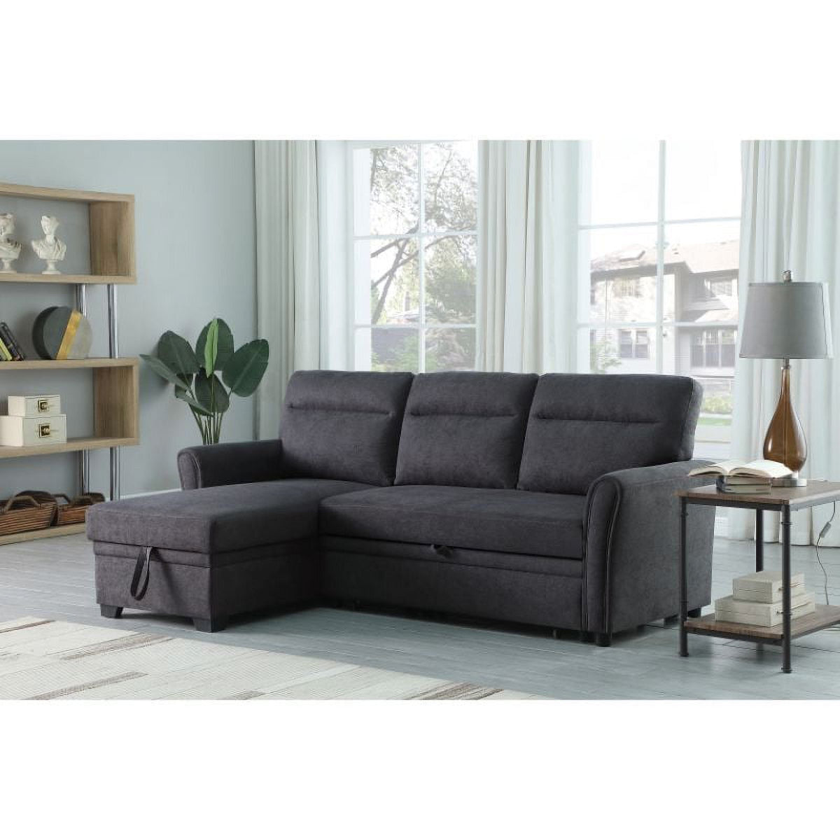 Dark Gray Fabric Sectional Sofa Sleeper Bed D746674
