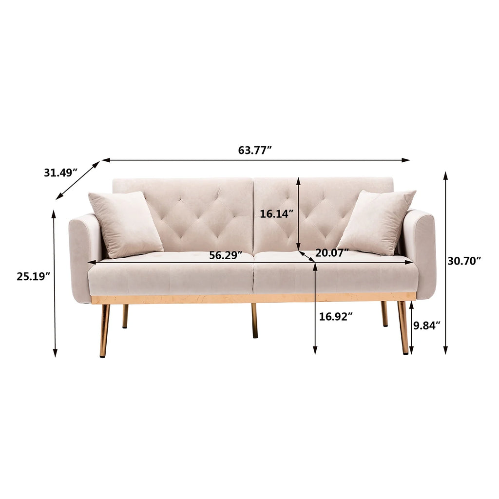 Beige Velvet Futon Sofa Bed with Two Pillows X923245