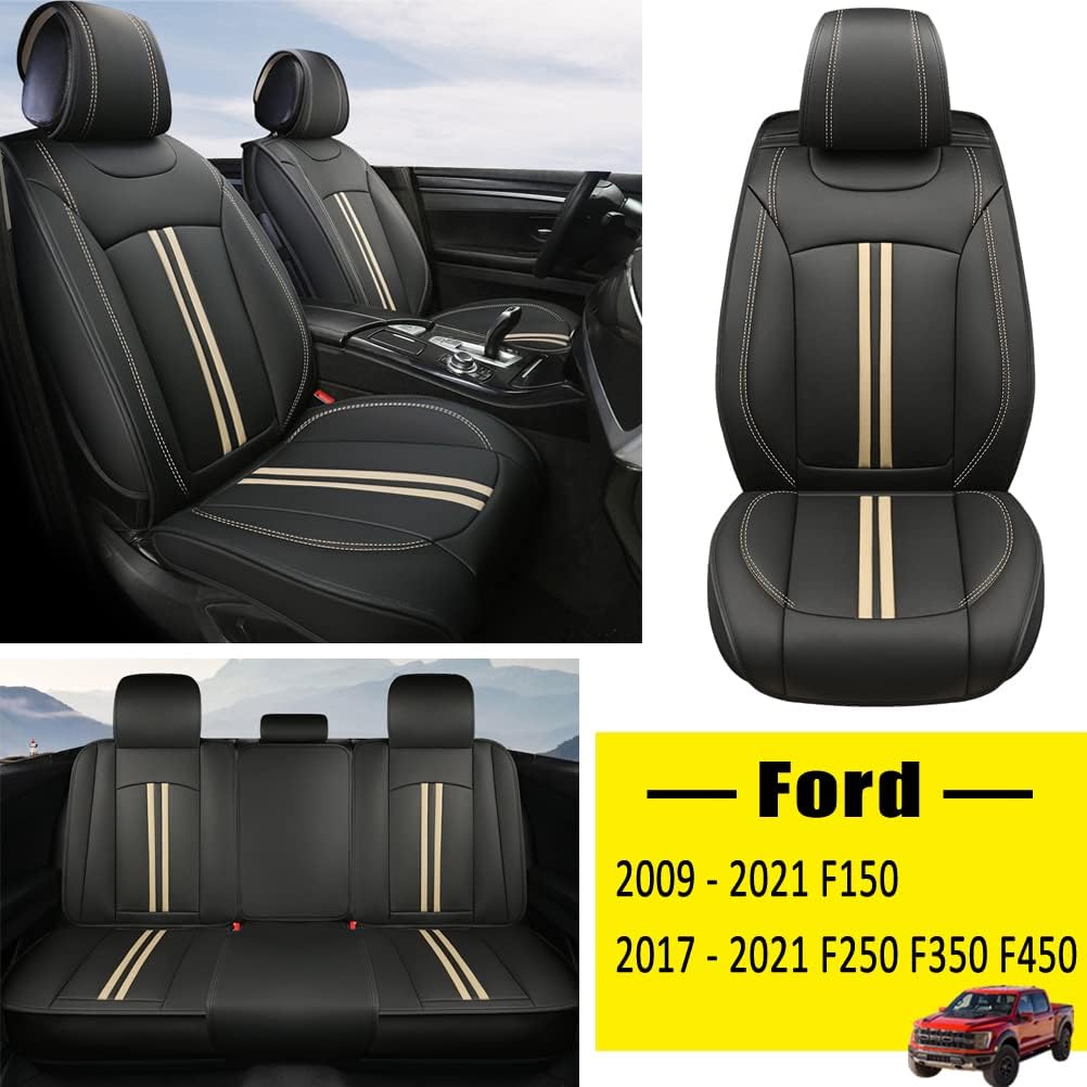 Front Seat Covers Faux Leather Pickup Trucks Seat Protectors (Black+Grey) Y632830