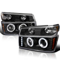 Black Housing Clear Lens LED Halo Projector Headlights, L/R Pair B117