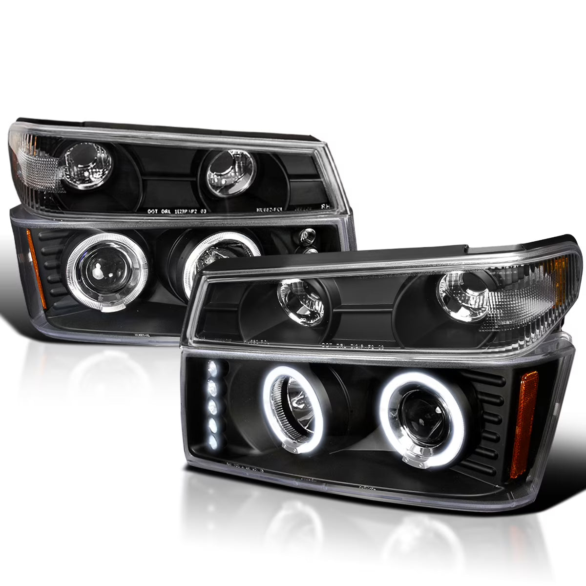 Black Housing Clear Lens LED Halo Projector Headlights, L/R Pair B117