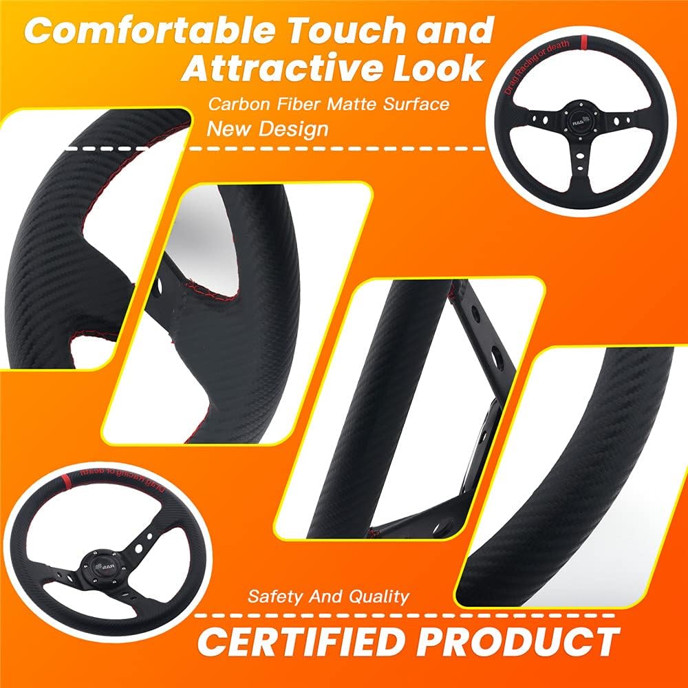 350mm Deep Dish 6 Bolt PU Carbon Fiber Racing Steering Wheel L12801
